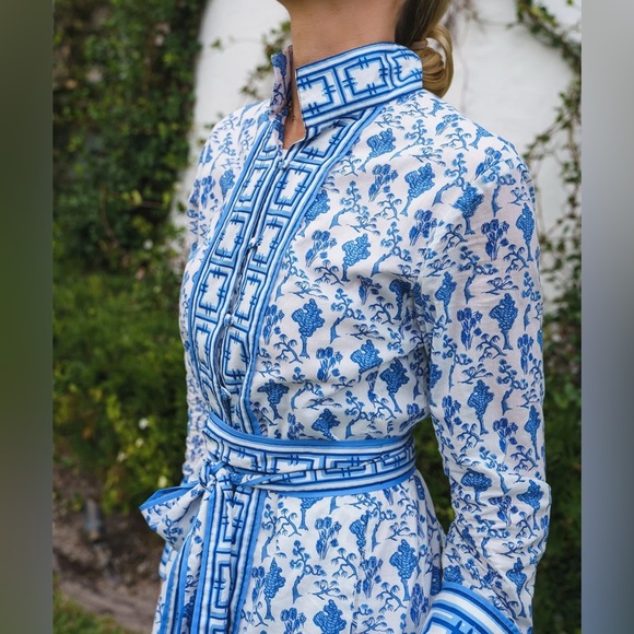 MEG BRAFF X SUE SARTOR MARRAKECH KAFTAN CERULEAN/NAVY NANKING - L - Picture 2 of 5